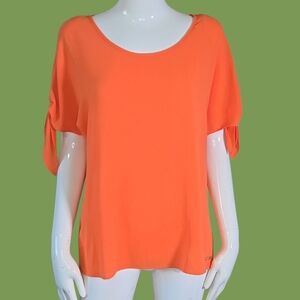 Orange Women's Top with Tie Sleeves